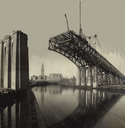 View of the Lorain-Carnegie Bridge under construction